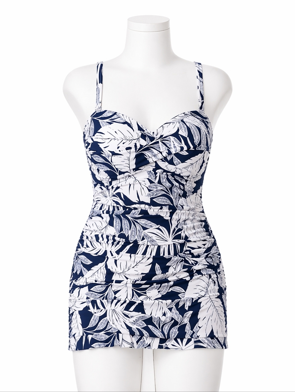 Gottex Navy and White Tropical Leaf One-Piece Swimsuit